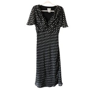 Ultra Dress NY Black & White Polka Dot Cowl Flutter Sleeve Bias Cut Dress 10 90s